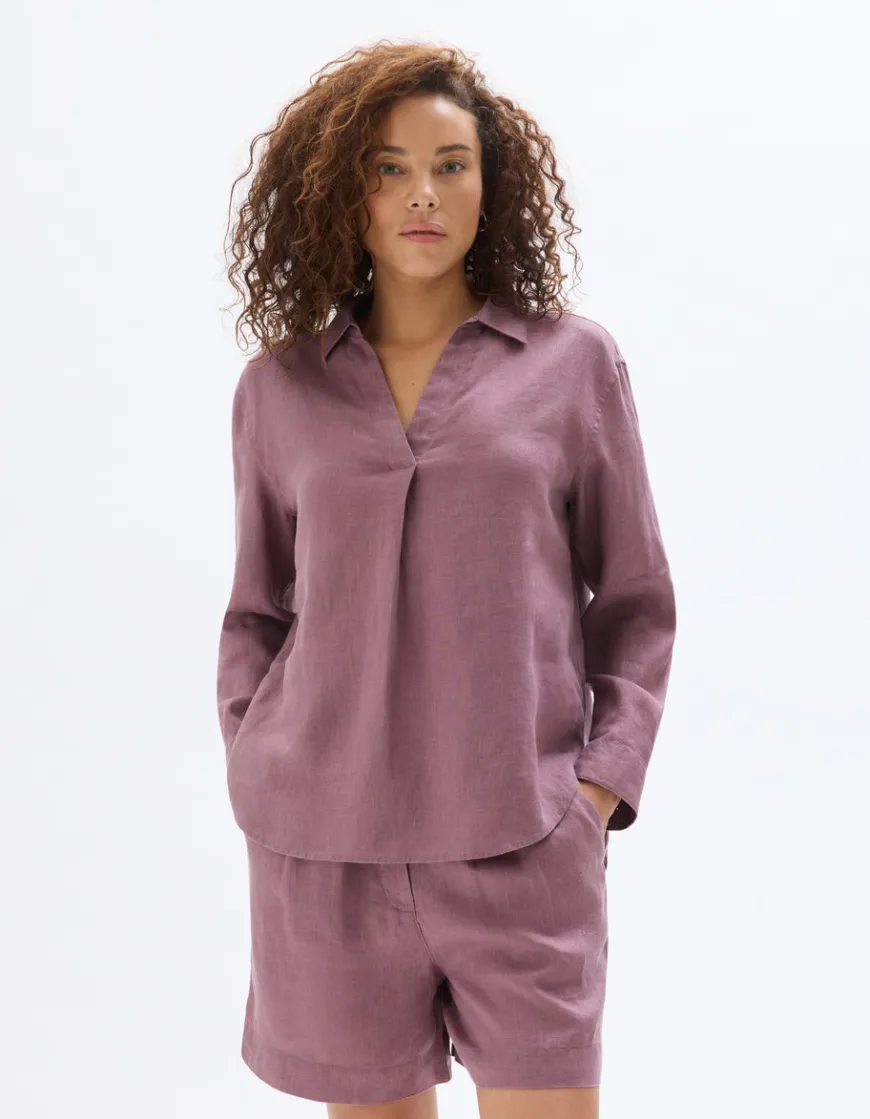 Celio Blouse 100% Lin - violet^Femme Chemises & Blouses|Collection Lin