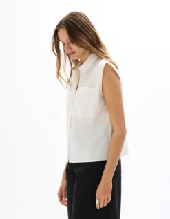 Celio Chemise courte boxy sans manches - écru^Femme Les Essentiels Aux Meilleurs Prix|Chemises & Blouses