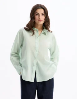 Celio Chemise en voile de coton - vert^Femme Chemises & Blouses