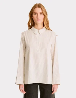 Celio Chemise rayée avec ouverture côté - beige^Femme Chemises & Blouses