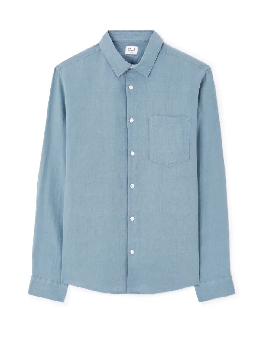 Celio Chemise regular 100% lin - bleu^Homme Chemises|Sélection Lin