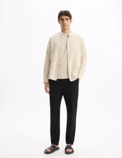 Celio Chemise regular rayé col mao en lin et coton - naturel^Homme Chemises|Sélection Lin