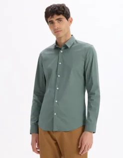 Celio Chemise slim en coton stretch - kaki^Homme Chemises|Chemises Habillées