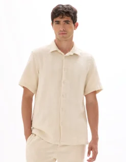 Celio Chemisette regular 100% coton jacquard - écru^Homme Chemises|Chemises Manches Courtes