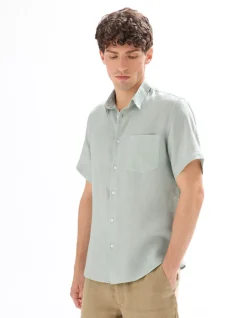 Celio Chemisette regular 100% lin - menthe^Homme Chemises Manches Courtes|Chemises