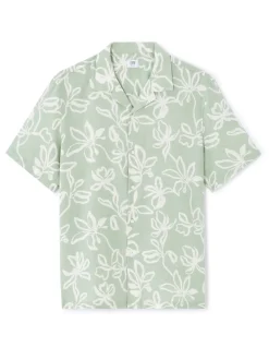Celio Chemisette regular à motif floral en lin et coton - kaki^Homme Chemises Manches Courtes|Chemises