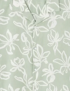 Celio Chemisette regular à motif floral en lin et coton - kaki^Homme Chemises Manches Courtes|Chemises