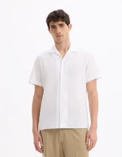 Celio Chemisette regular en lin et coton -^Homme Chemises Manches Courtes|Chemises