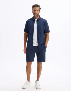 Celio Chemisette regular jersey piqué - marine^Homme Chemises Manches Courtes|Chemises