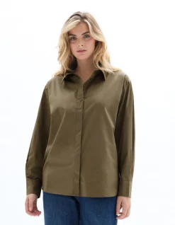 Celio Chemisier en coton - kaki^Femme Chemises & Blouses