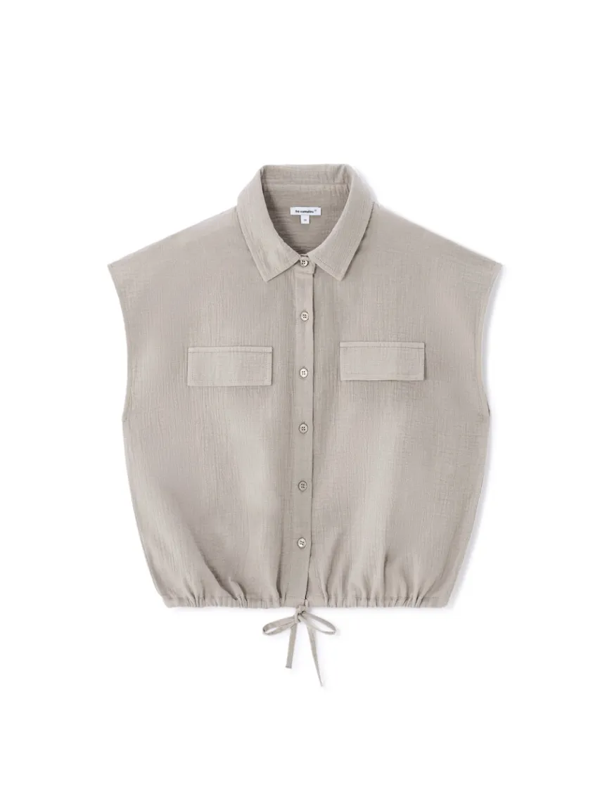 Celio Chemisier en gaze de coton sans manches - gris^Femme Chemises & Blouses|Les Ensembles