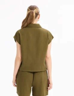 Celio Chemisier en gaze de coton sans manche - vert^Femme Chemises & Blouses|Les Ensembles