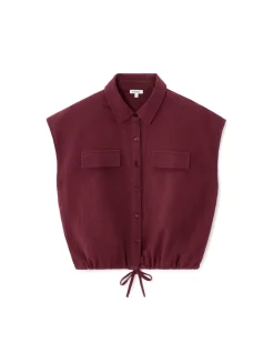 Celio Chemisier en gaze de coton sans manche - bordeaux^Femme Chemises & Blouses|Les Ensembles