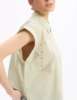 Celio Chemisier sans manches brodé - gris^Femme Chemises & Blouses