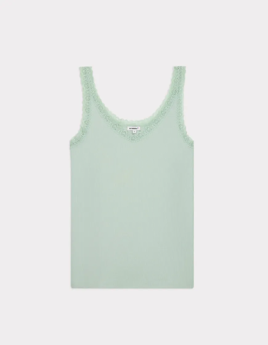 Celio Débardeur côtelé à dentelle - vert^Femme Les Essentiels Aux Meilleurs Prix|T-Shirts & Tops