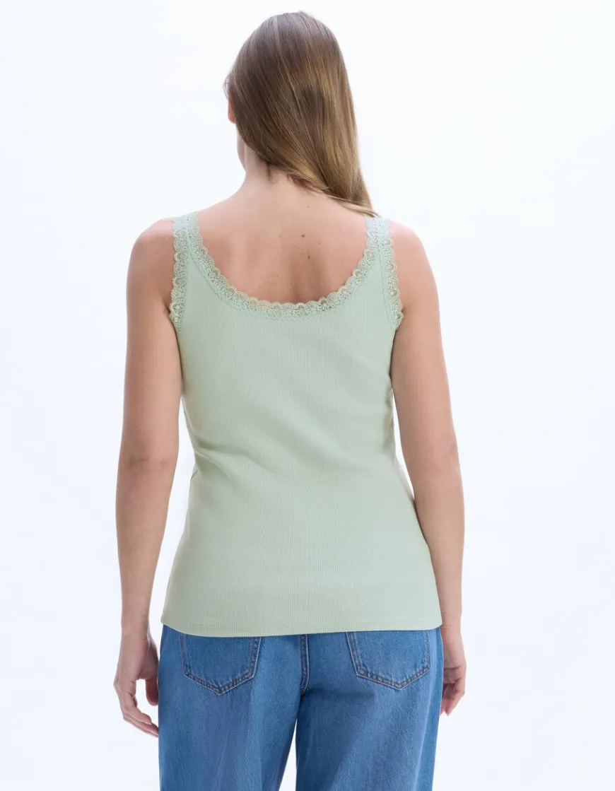 Celio Débardeur côtelé à dentelle - vert^Femme Les Essentiels Aux Meilleurs Prix|T-Shirts & Tops