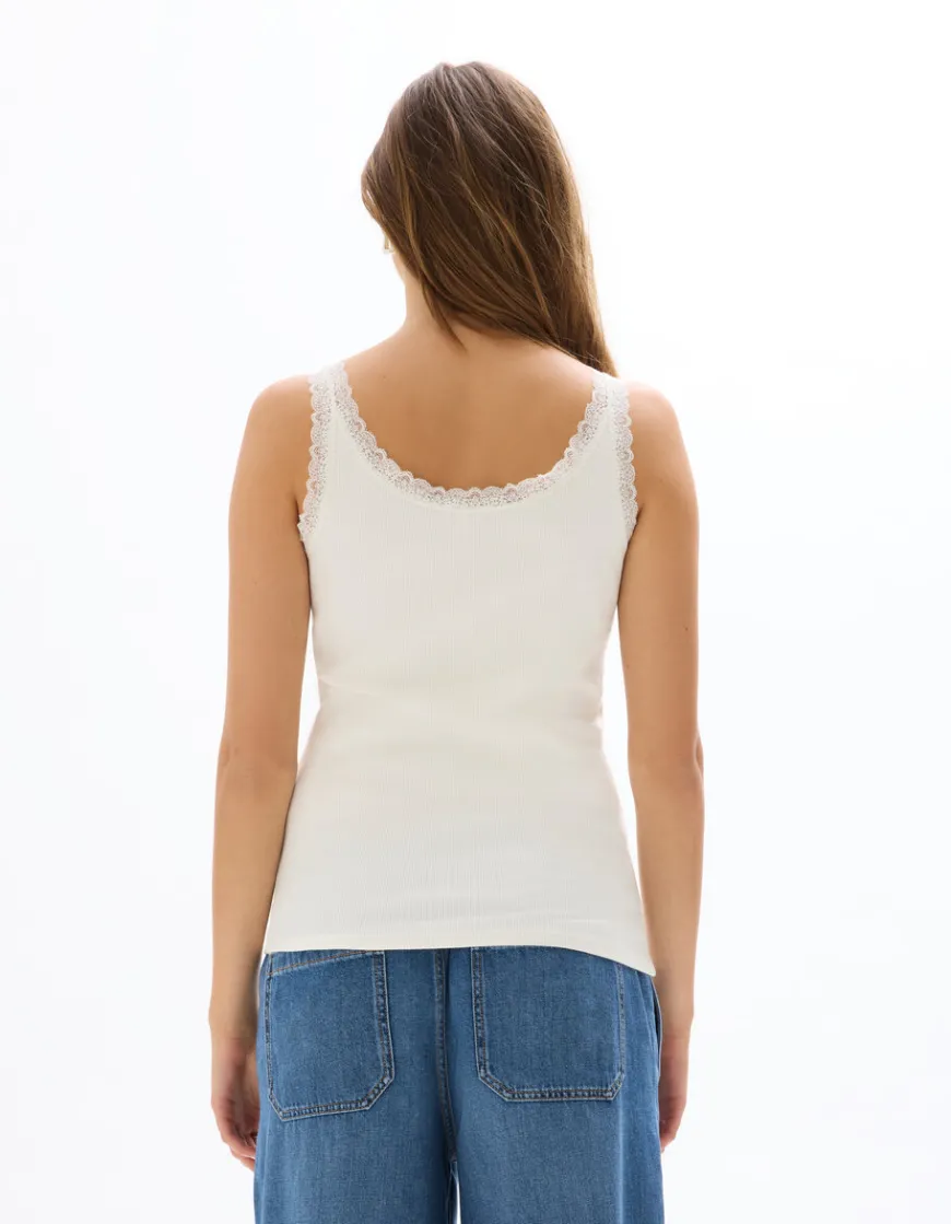 Celio Débardeur côtelé à dentelle - écru^Femme Les Essentiels Aux Meilleurs Prix|T-Shirts & Tops