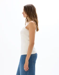 Celio Débardeur côtelé à dentelle - écru^Femme Les Essentiels Aux Meilleurs Prix|T-Shirts & Tops