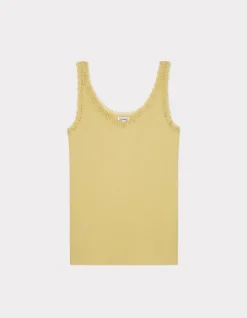 Celio Débardeur côtelé à dentelle - jaune^Femme Les Essentiels Aux Meilleurs Prix|T-Shirts & Tops