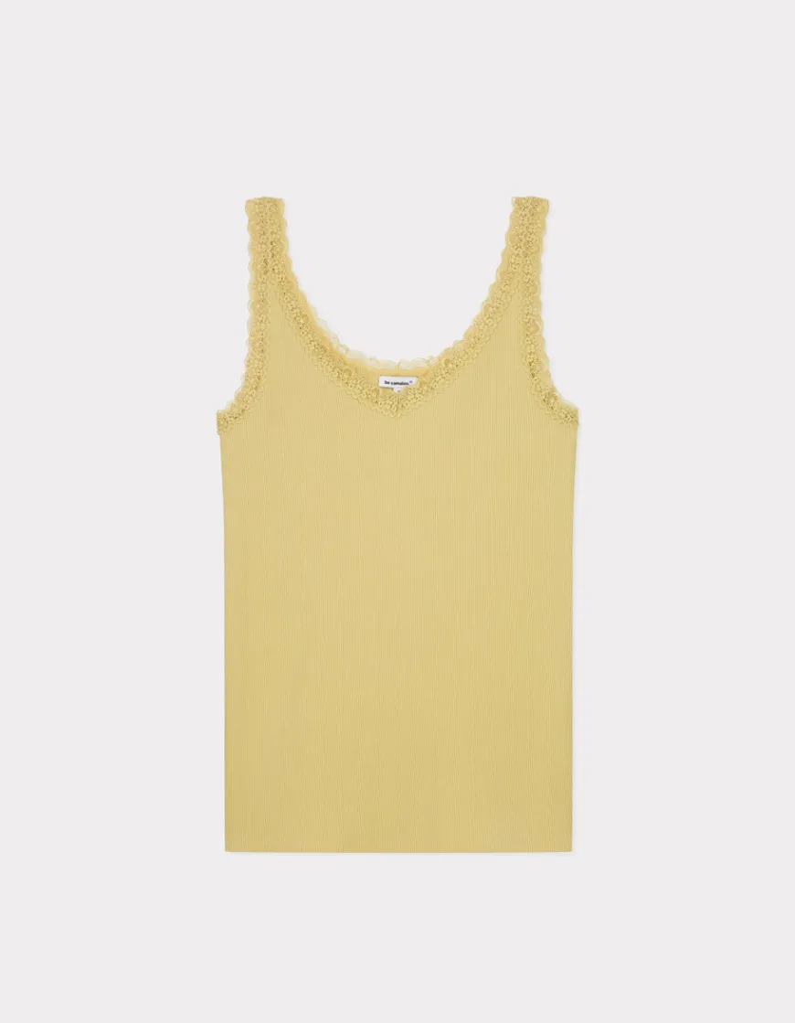 Celio Débardeur côtelé à dentelle - jaune^Femme Les Essentiels Aux Meilleurs Prix|T-Shirts & Tops