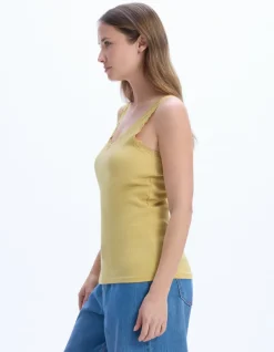 Celio Débardeur côtelé à dentelle - jaune^Femme Les Essentiels Aux Meilleurs Prix|T-Shirts & Tops