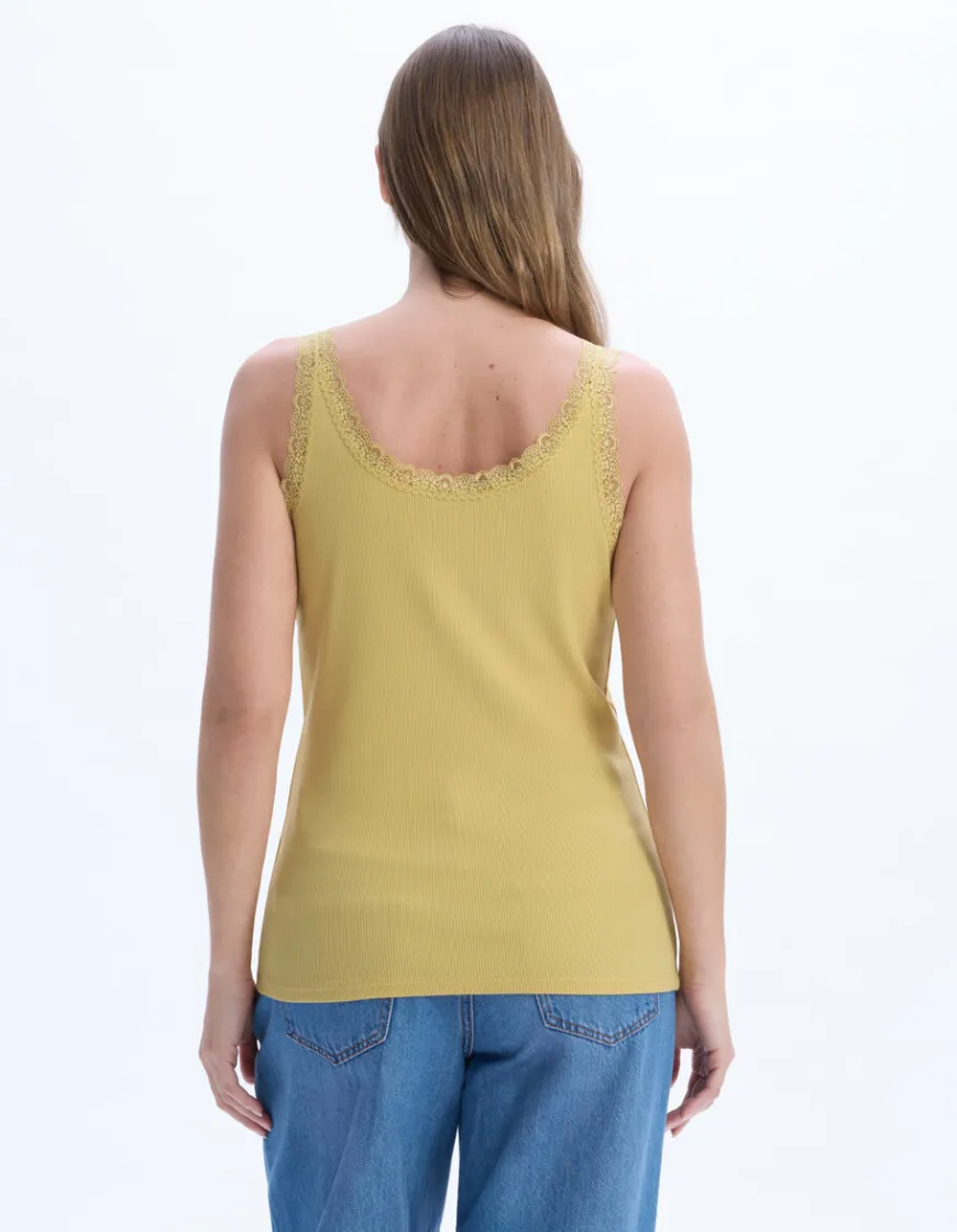 Celio Débardeur côtelé à dentelle - jaune^Femme Les Essentiels Aux Meilleurs Prix|T-Shirts & Tops