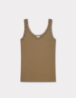 Celio Débardeur côtelé à dentelle - kaki^Femme T-Shirts & Tops