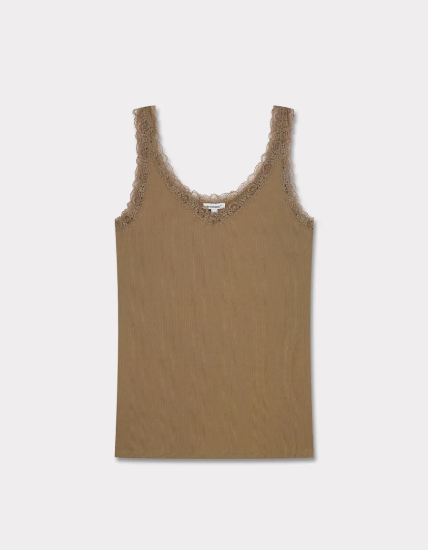 Celio Débardeur côtelé à dentelle - kaki^Femme T-Shirts & Tops