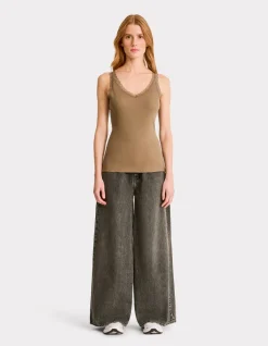 Celio Débardeur côtelé à dentelle - kaki^Femme T-Shirts & Tops