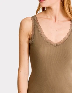 Celio Débardeur côtelé à dentelle - kaki^Femme T-Shirts & Tops