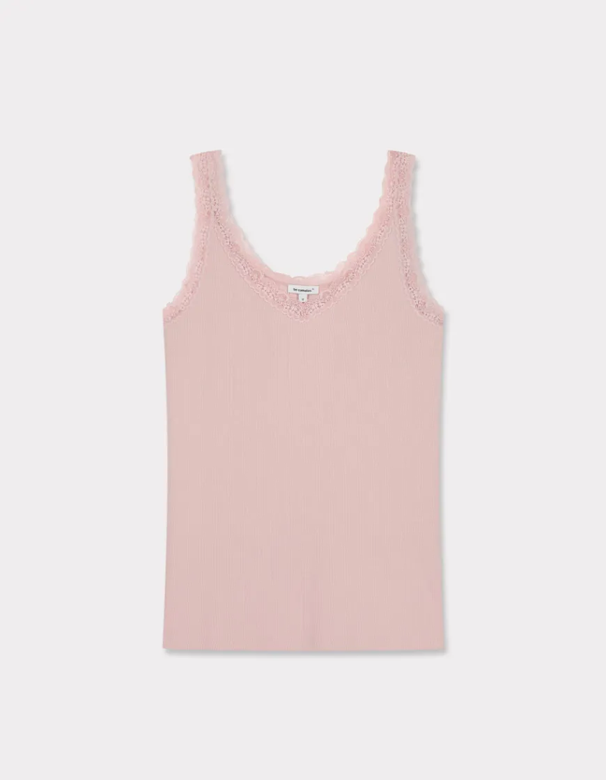 Celio Débardeur côtelé à dentelle - rose^Femme T-Shirts & Tops