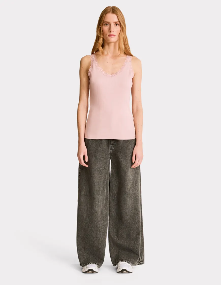 Celio Débardeur côtelé à dentelle - rose^Femme T-Shirts & Tops