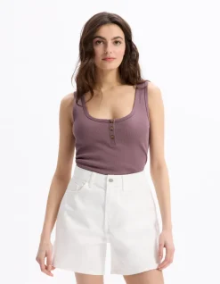 Celio Débardeur côtelé court - violet^Femme Les Essentiels Aux Meilleurs Prix|T-Shirts & Tops