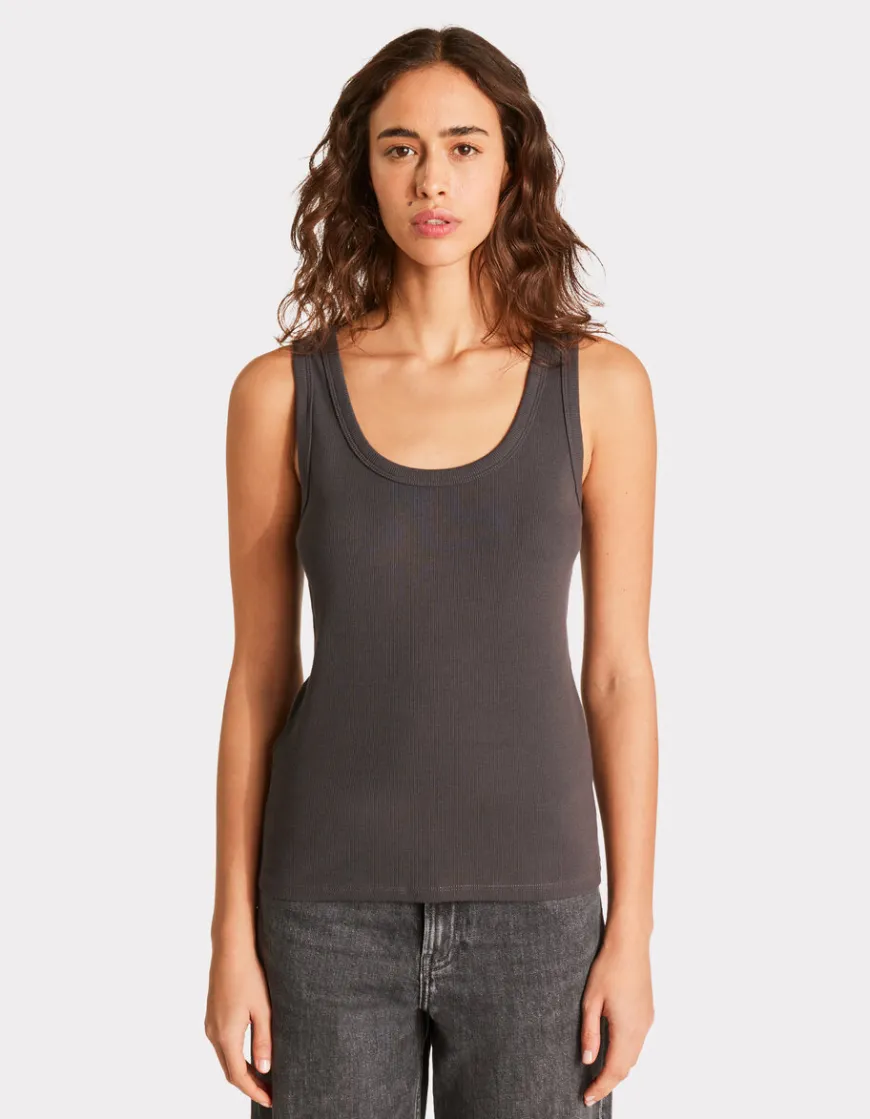 Celio Débardeur côtelé en coton stretch - gris^Femme Les Essentiels Aux Meilleurs Prix|T-Shirts & Tops