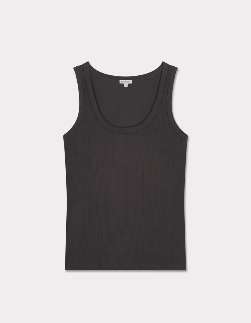 Celio Débardeur côtelé en coton stretch - gris^Femme Les Essentiels Aux Meilleurs Prix|T-Shirts & Tops