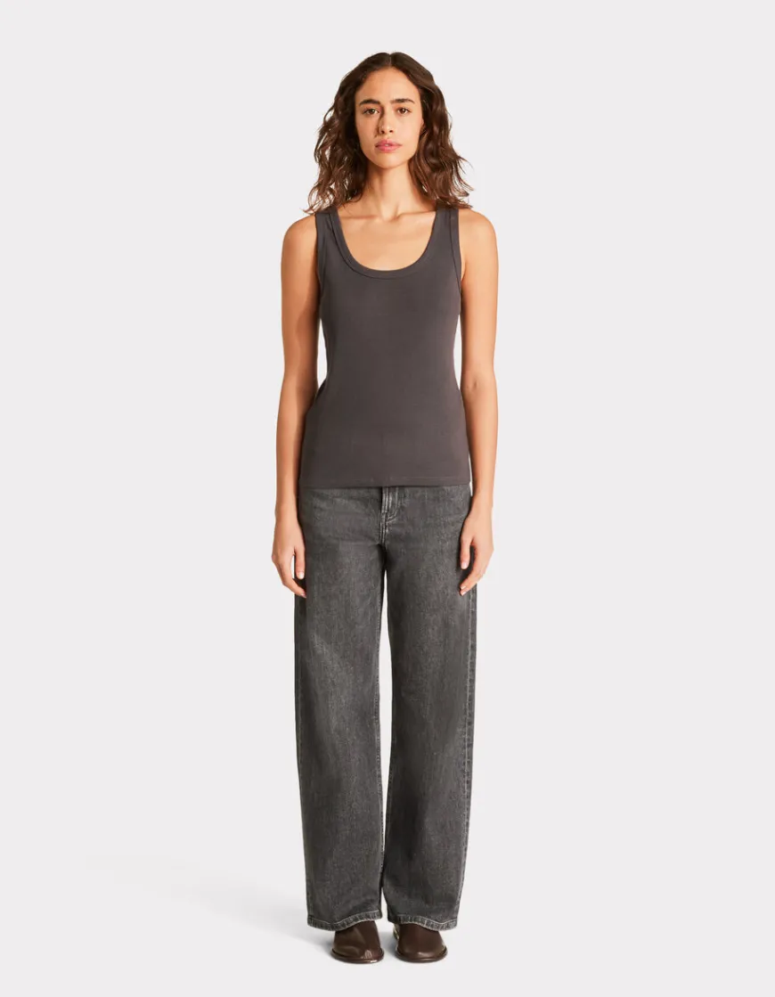 Celio Débardeur côtelé en coton stretch - gris^Femme Les Essentiels Aux Meilleurs Prix|T-Shirts & Tops