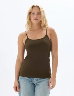 Celio Débardeur uni à fines bretelles - kaki^Femme T-Shirts & Tops
