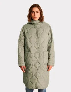 Celio Doudoune légère longue à capuche - vert^Femme Doudounes|Manteaux