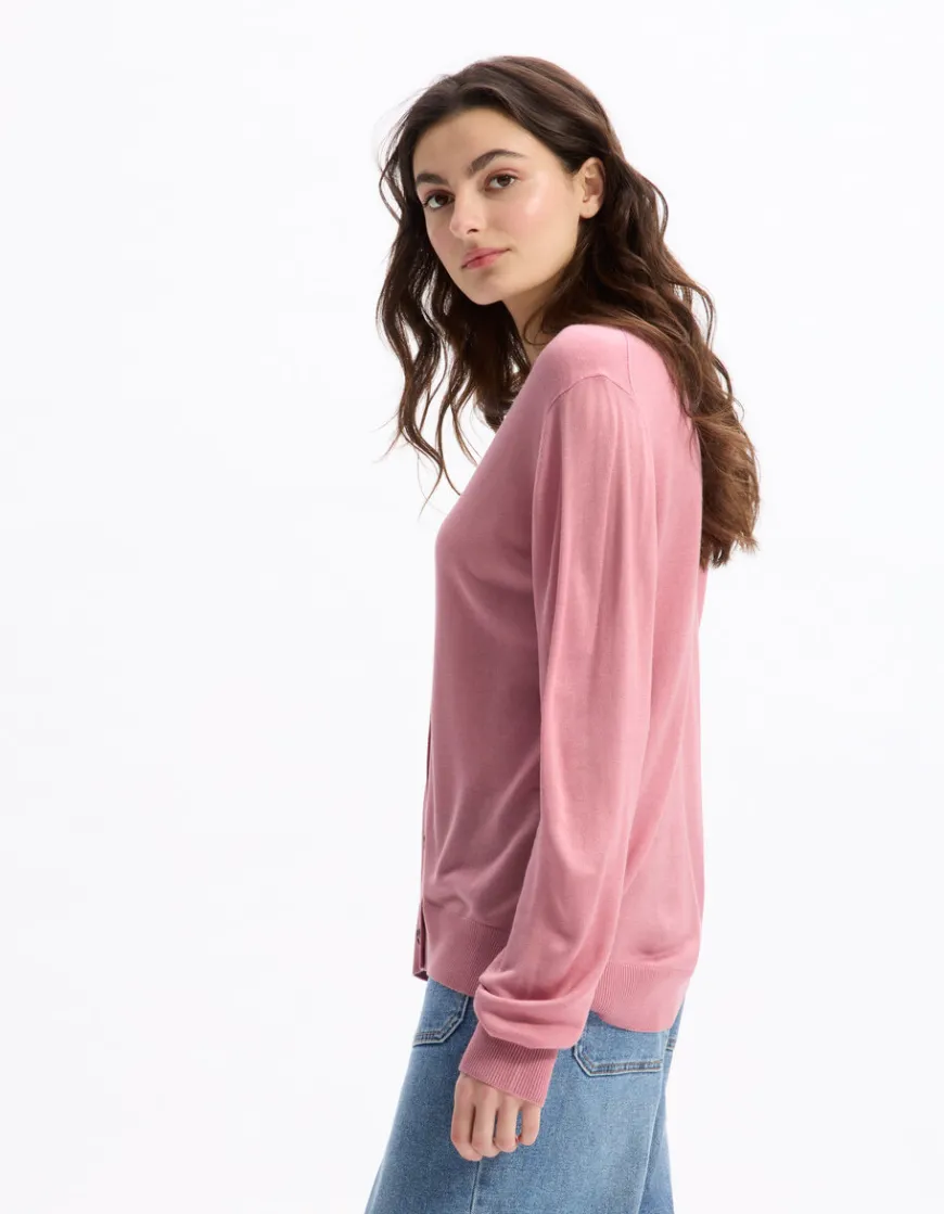 Celio Gilet boutonné en maille fine - rose^Femme Les Essentiels Aux Meilleurs Prix|Gilets & Cardigans