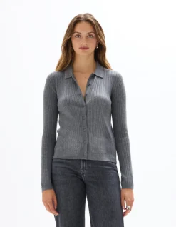 Celio Gilet en maille côtelée - gris^Femme Gilets & Cardigans