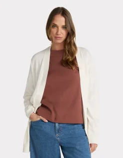 Celio Gilet long en maille fine - écru^Femme Les Essentiels Aux Meilleurs Prix|Gilets & Cardigans