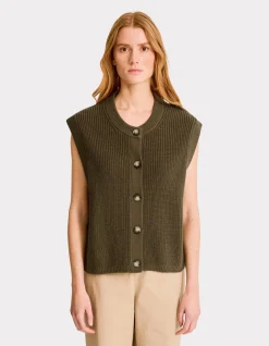 Celio Gilet sans manches boutonné - kaki^Femme Gilets & Cardigans|Pulls