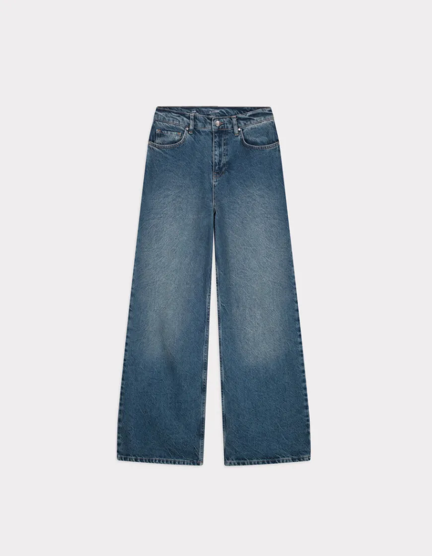 Celio Jean large taille haute délavé - bleu^Femme Jeans