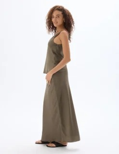 Celio Jupe mi longue satiné - kaki^Femme Jupes & Shorts|Les Ensembles