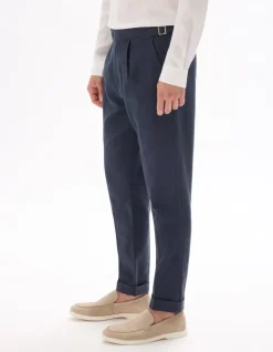 Celio Pantalon chino slim coton lin - marine^Homme Pantalons En Lin|Pantalons