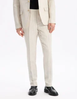 Celio Pantalon de costume slim 100% lin rayé - naturel^Homme Pantalons|Sélection Lin