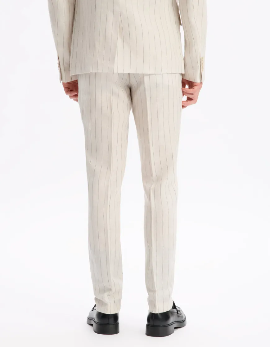 Celio Pantalon de costume slim 100% lin rayé - naturel^Homme Pantalons|Sélection Lin