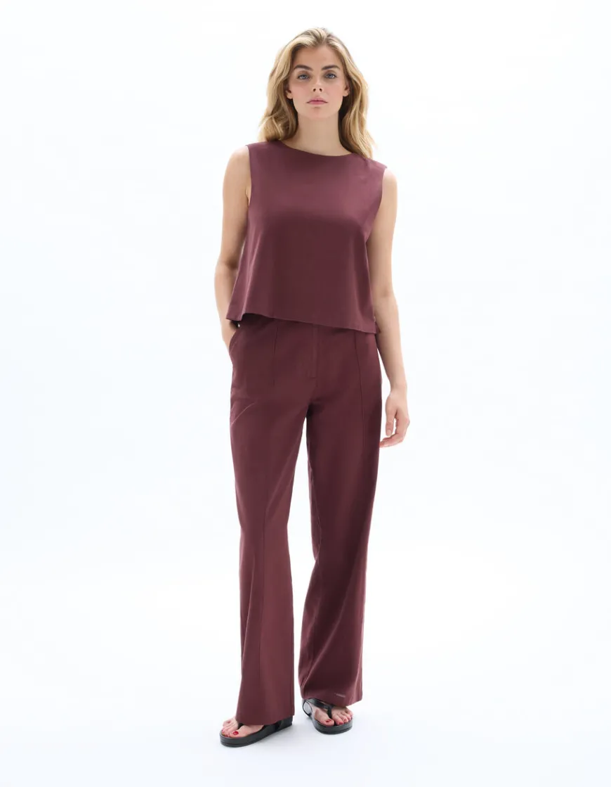 Celio Pantalon fluide coton lin - marron^Femme Les Tailleurs|Les Meilleures Ventes