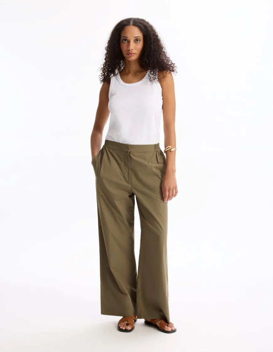 Celio Pantalon large - kaki^Femme Pantalons