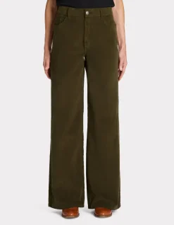 Celio Pantalon large en velours - kaki^Femme Les Meilleures Ventes|Pantalons
